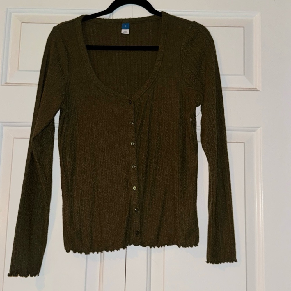 Olive Green Button-Up Cardigan